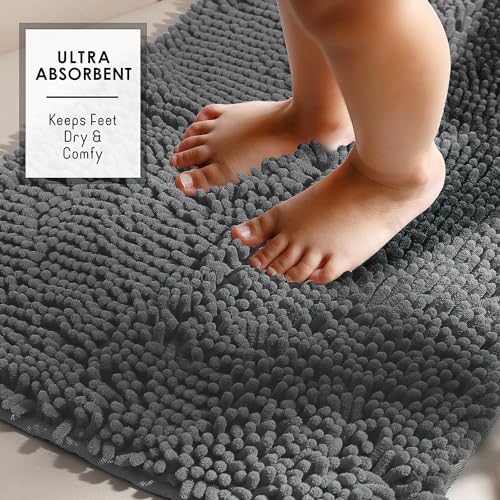 Hearth & Harbor Bathroom Rug Set, 2 Piece Chenille - Grey, Quick Dry