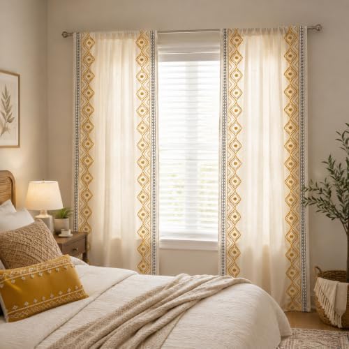 ColorBird Curtains for Living Room Ivory Light Filtering with Yellow