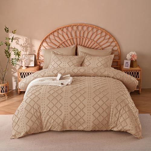 Manyshofu Taupe Tufted Duvet Cover Set, 5 Piece Boho King Bedding