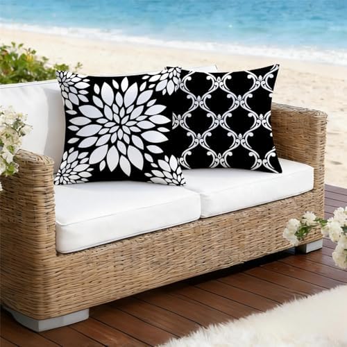 Outdoor Waterproof Throw Pillow Covers 18x18 Set of 4 Black and White
