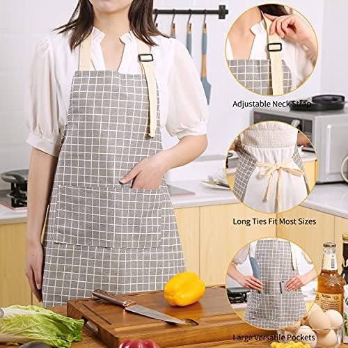 Tosewever 2 Pieces Kitchen Cooking Aprons, Waterproof Linen Adjustable