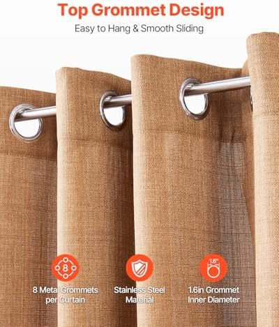 VEVOR Natural Linen Curtains, 52 x 84 inch 2 Panels Set, Grommet Light