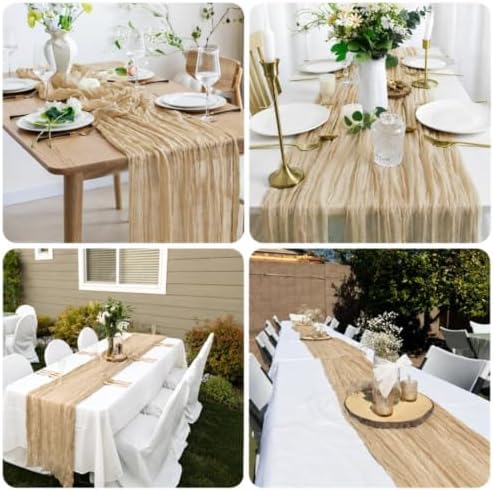 10 Pack Beige Cheesecloth Table Runners, 10FT (22×120 Inch) Boho Gauze