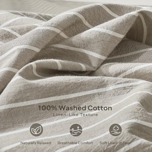 JELLYMONI 100% Washed Cotton Beige Striped Duvet Cover Set Cal King