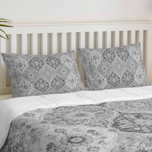 Duvet Cover Full Size, Grey Boho 3-Piece Bedding Quilt/Comforter