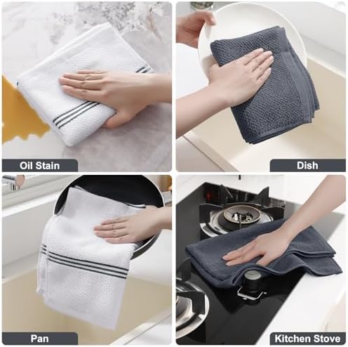 Homaxy Premium Cotton Kitchen Towels(16" x 26", 6 Pack), Dark Grey and