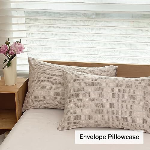 NSNLGSGC Beige Boho Duvet Cover King, Vintage Striped Comforter Cover