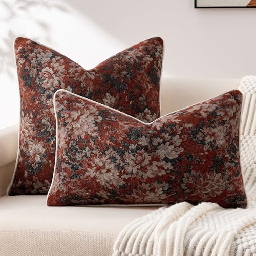 Allorry Vintage Red Floral Throw Pillow Covers 18x18 Set of 2 Nature