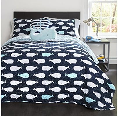 Lush Decor Whale Kids Reversible 5 Piece Quilt Bedding Set with Sham