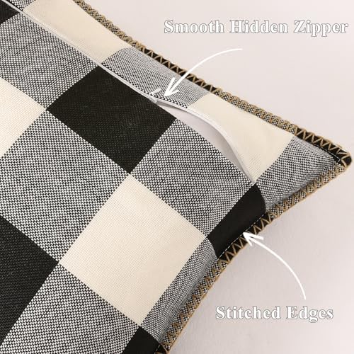decorUhome Fall Plaid Linen Throw Pillow Covers 22x22 Set of 2 Black