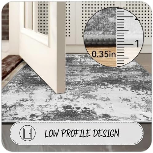 Grey 2x5 Washable Entryway Runner Rug Non Slip for Hallways Kitchen