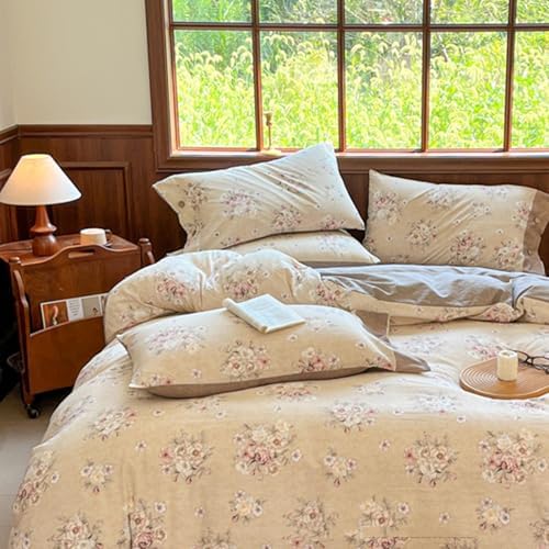 100% Washed Cotton Duvet Cover Set, Super Soft and Comforter Floral