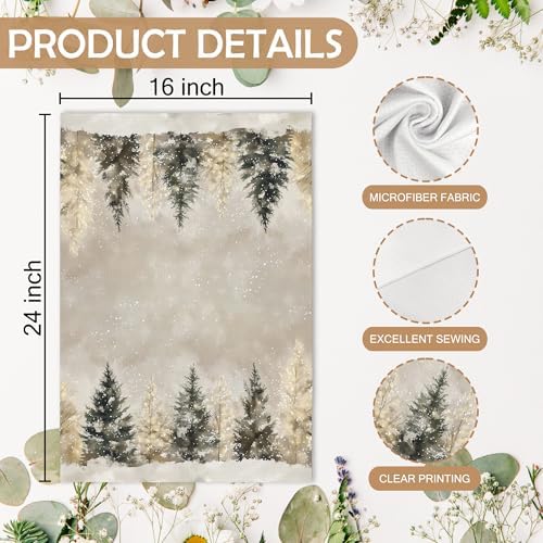 Rustic Beige Winter Christmas Tree Kitchen Towel and Dishcloths Sets