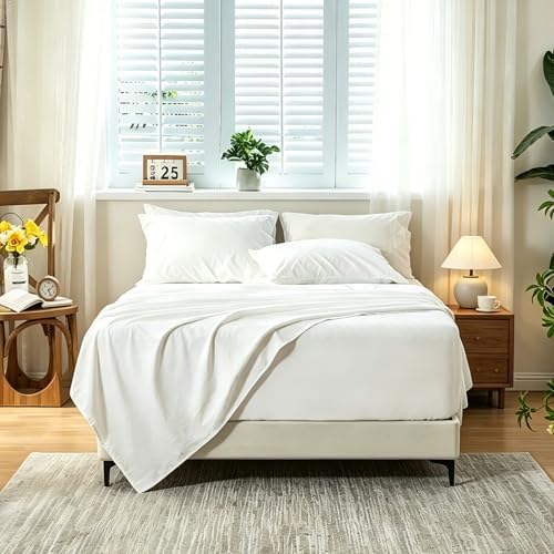 MEISHANG Stone Washed Linen Sheets King, 4 Pcs, 18-24" Extra Deep