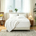 MEISHANG Stone Washed Linen Sheets King, 4 Pcs, 18-24" Extra Deep