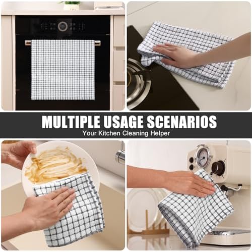 Mordimy Premium Cotton Kitchen Towels 16"x 25", Grey Check Design