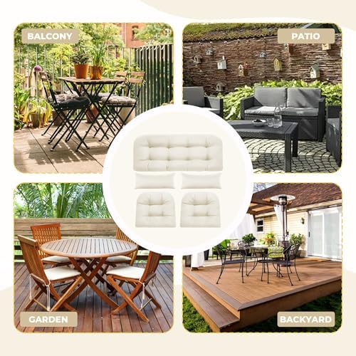 Wicker Chair Cushions, 5Pcs Outdoor Cushions Sets, Cream