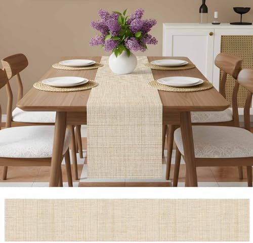 Beige Rustic Table Runner 108 Inches Long, Vintage Farmhouse Beige