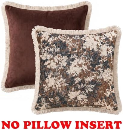 Fancy Homi Set of 2 Vintage Brown Bold Floral Chenille Decorative