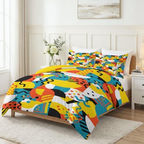 King Duvet Cover Set Soft Microfiber Memphis Geometry