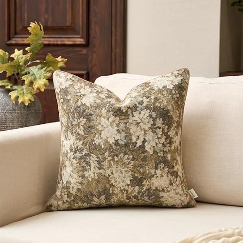 Yangest Neutral Floral Pillow Cover 20 x 20 Inches, Vintage Chenille