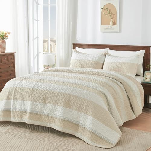 Andency King Size Quilt Set Beige, 3 Pcs Bedspreads & Coverlets