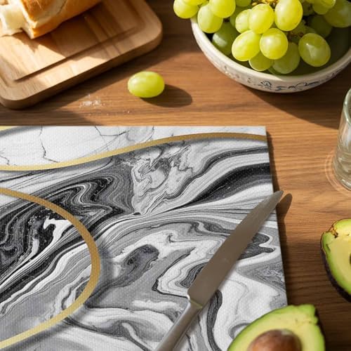 Abstract Gray Gold Marble Texture Placemats Set of 6 Washable Table