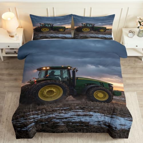 King Duvet Cover Set Soft Microfiber Countryside Tractor