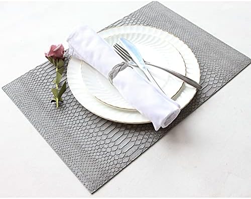Faux Leather Placemat, 12"X17.5", Set of 6, Crocodile Gray