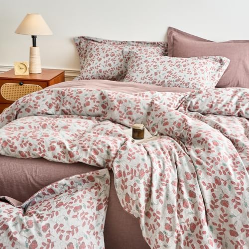 mixinni King Size Jacquard Duvet Cover Set – 100% Washed Cotton Floral