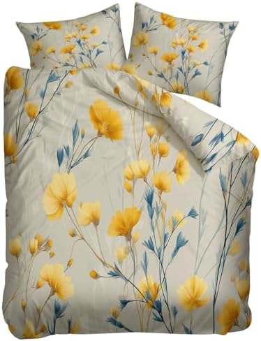 Plant Wildflowers Duvet Cover King, Minimalism Bedding Set 3 Piece