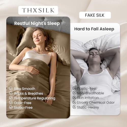 THXSILK 100% Mulberry Silk Sheet Set, 7A+ Silk Sheet Set Soft