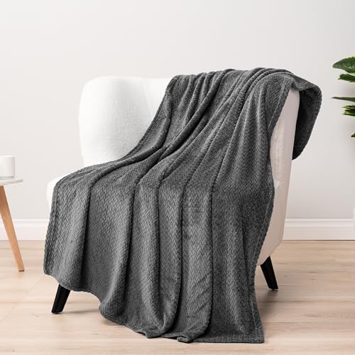 PAVILIA Soft Plush Fleece Twin Blanket for Couch Sofa Bed, Dark Gray