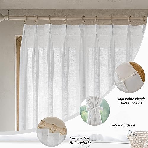 MAIHER Beige White Pinch Pleat Semi Sheer Curtains 120 Inches Long 1