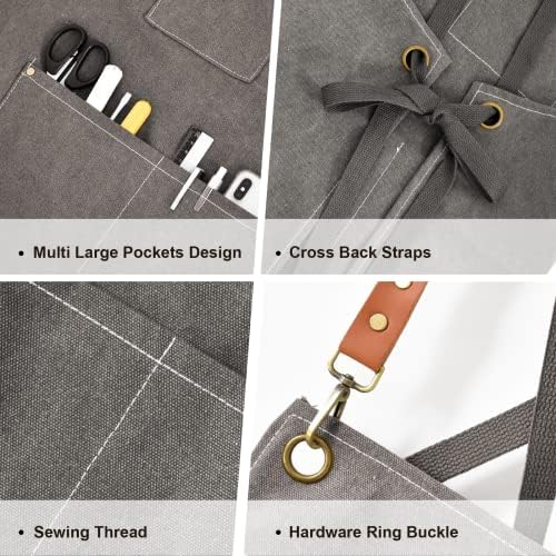 OUNLEN Chef Apron for Men Women Canvas Aprons with 3 Pockets Cross