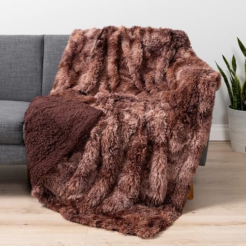 PAVILIA Tie Dye Brown Fluffy Fuzzy Faux Fur Twin Blanket Couch Bed