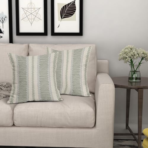 Sage Green Pillow Covers 18x18 Set of 2 Gray Grey Dot Print Striped