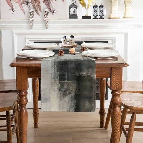 Black Grey Watercolor Table Runner 72 Inches Long (13"x72")