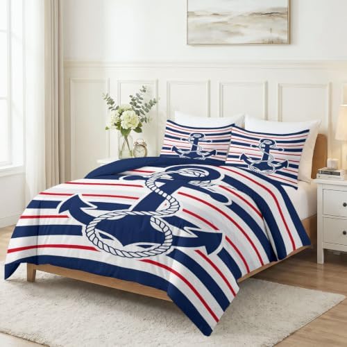 King Duvet Cover Set Soft Microfiber Symbol Anchor