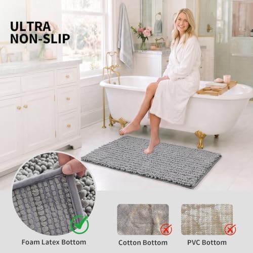ILANGO Bathroom Rugs Light Grey 60x24, Soft Absorbent Chenille Bath