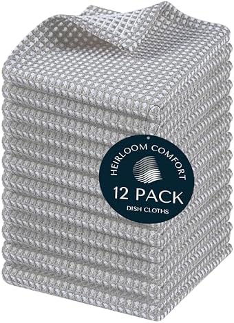 12 Pack Dual Reversible Waffle Weave Dish Cloth, 12x12 Inch, 100%