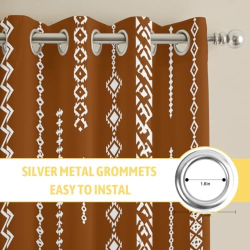 Vintage Brown Window Curtains 96 Inch Length 2 Panels Set, Rustic