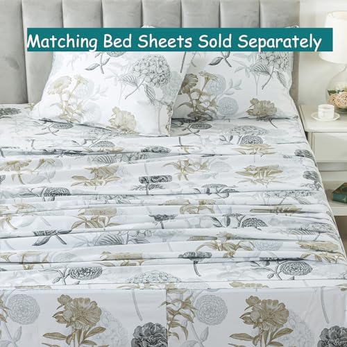FADFAY Floral Duvet Cover Sets Queen Size 100% Cotton Ink Grey Vintage