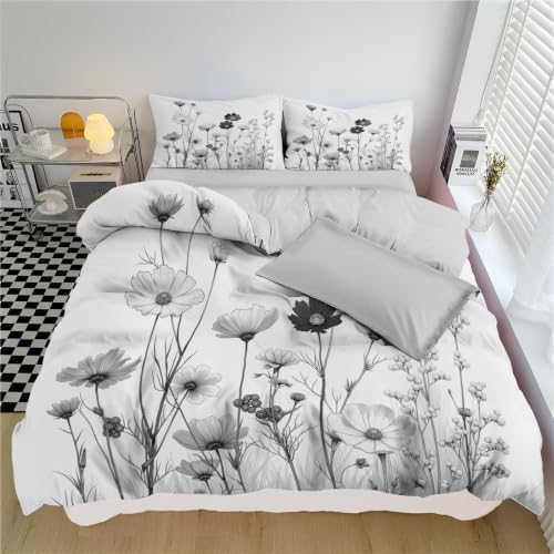 Minimalist Ink Painting Reversible Duvet Cover - Wildflowers and