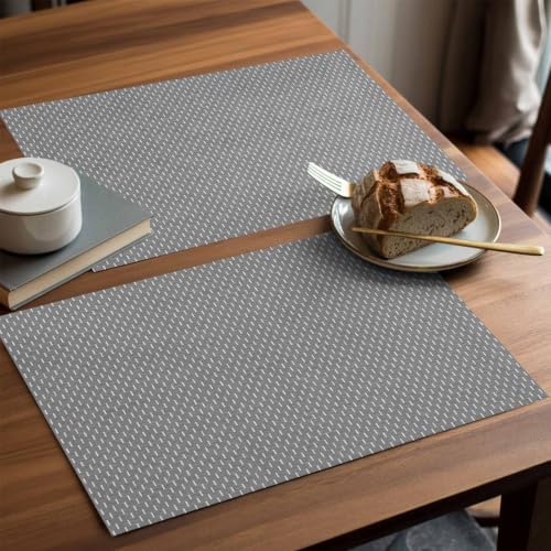 Basketweave Placemats Set of 8, Rustic Minimalist Gray Woven Dashes