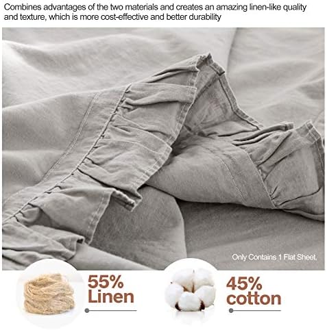 BISELINA Linen Sheet French Flax Flat Sheet with Pleated Ruffles 55%