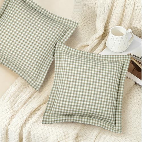 Sage Green Gingham Throw Pillow Covers, 22" x 22", Set of 2