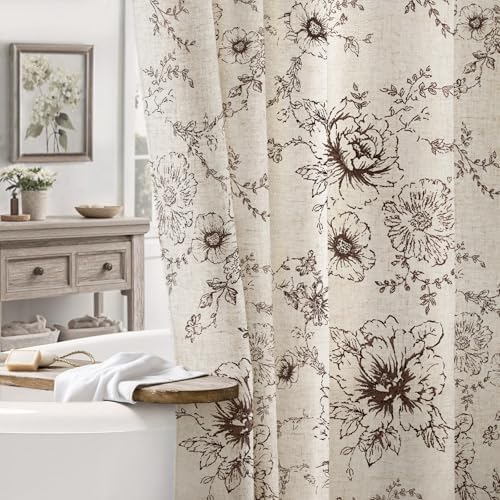 Farmhouse Floral Vintage Shower Curtain for Bathroom, Brown and Tan