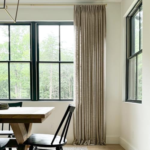 TWOPAGES Pinch Pleated Linen Curtain, Taupe Grey, 52W x 108L, 1 Panel