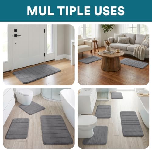 Flamingo P Memory Foam Bath Rug Set 4 Piece, Ultra Soft Bathroom Rugs